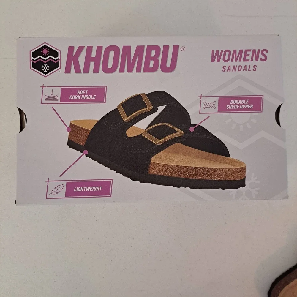 Khombu Slide Sandals Women's 6 Black Suede Double Buckle Cork Insole 1252-378